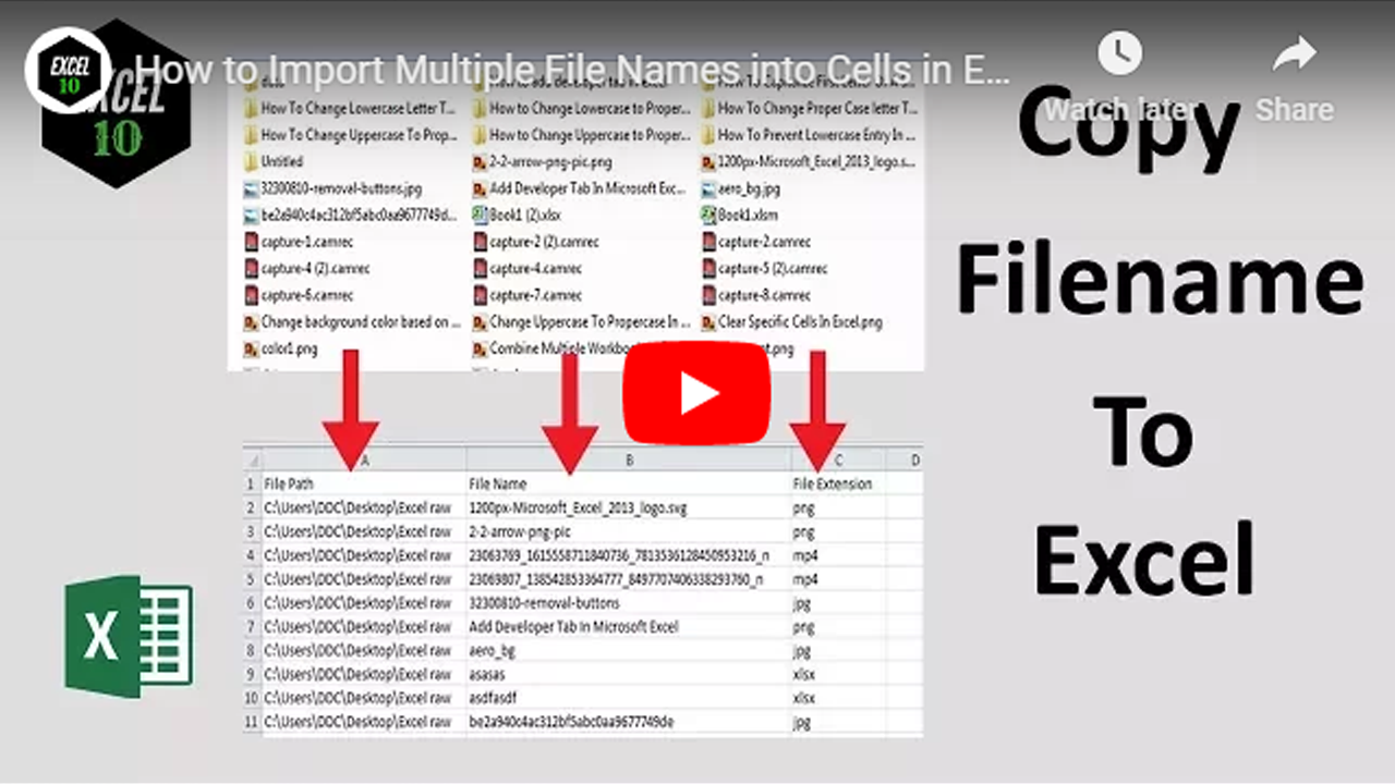 How to import multiple filenames, paths, and extensions into cells in excel